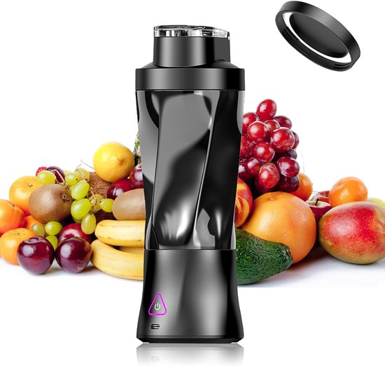 KIRA® Blender To Go - Smoothie Machine - Draagbare Blender Maakt IJs en Fruit Fijn - Zwart - 10cm x 10cm x 30cm