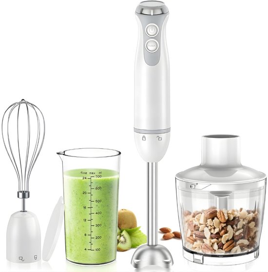 KIRA® Staafmixer Set - Hakmolen - Staafmixer Met Hakmolen - Mixer Set - Wit - 18cm x 7cm x 39cm van Kira