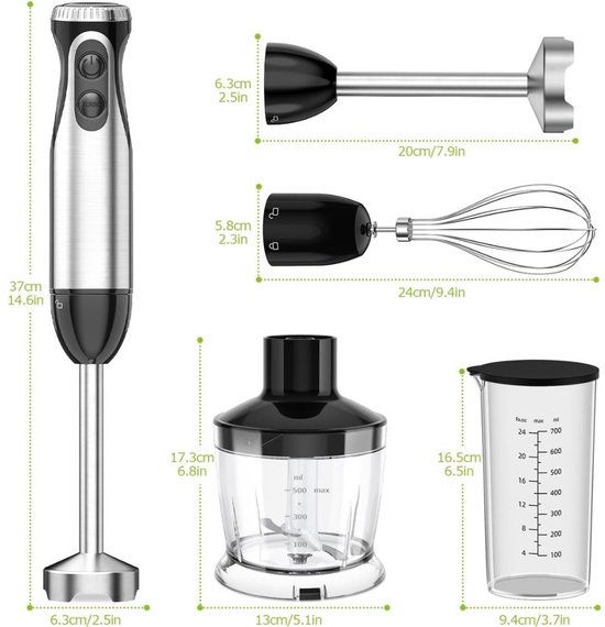 KIRA® Staafmixer Set - Hakmolen - Staafmixer Met Hakmolen - Mixer Set - Zwart - 10cm x 10cm x 37cm van Kira