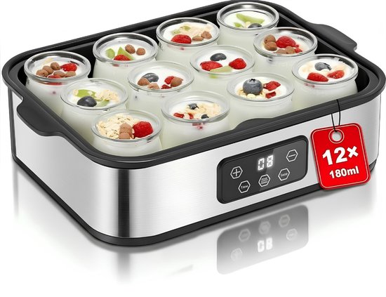 KIRA® Yoghurtmaker - Automatische Yoghurtmachine - 2-in-1 Yoghurtmaker & Ijsmachine - Zilver/Zwart - ‎37cm x 27cm x 14cm