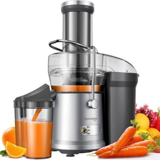 Kitchen Juicer - Slow Juicer - Extra Grote Vultrechter - Sapcentrifuge Voor Fruit En Groenten - BPA-Vrij - 3 Snelheden - 1200 Watt - Titanium Messen - Voor Gezonde En Verse Sappen - Zilver van BOG