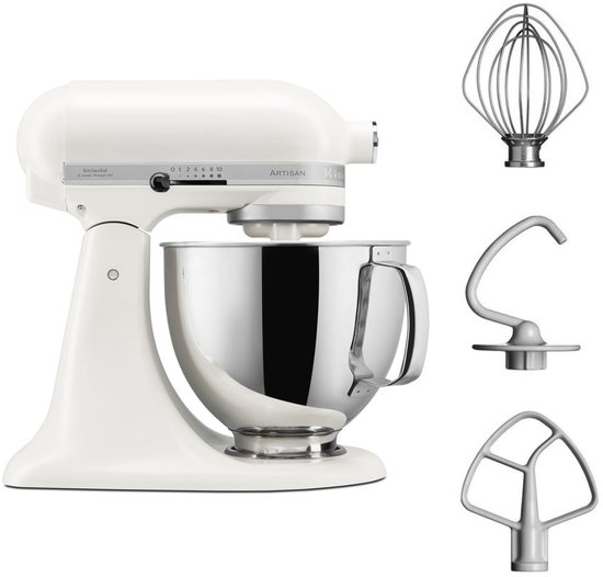 KitchenAid Artisan 5KSM125EPL - Keukenmachine - 4,8L - Porselein wit - 3 menghaken