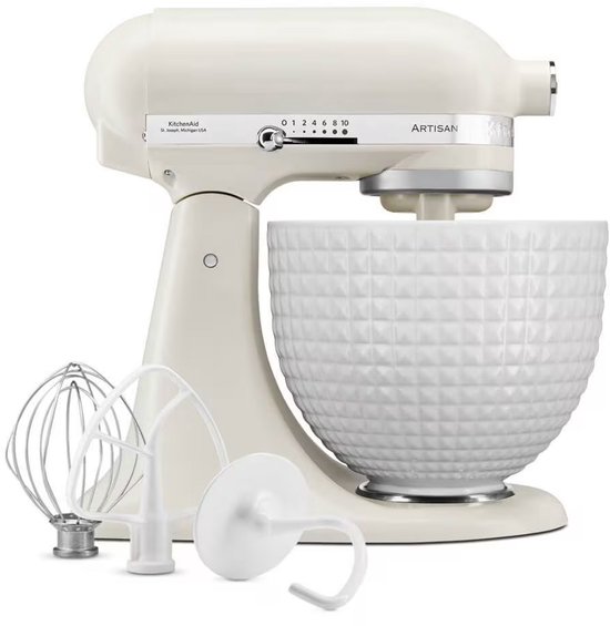 Kitchenaid Artisan 5KSM156CXEPL - Keukenmachine - 4,7L - Porcelein Wit - 3 Menghaken van Merkloos