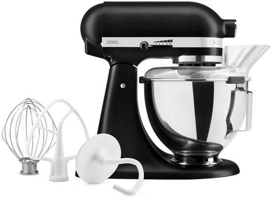 Kitchenaid Artisan 5KSM95PSEBM - Keukenmachine - 4,3L - Mat Zwart - 3 Menghaken van Merkloos