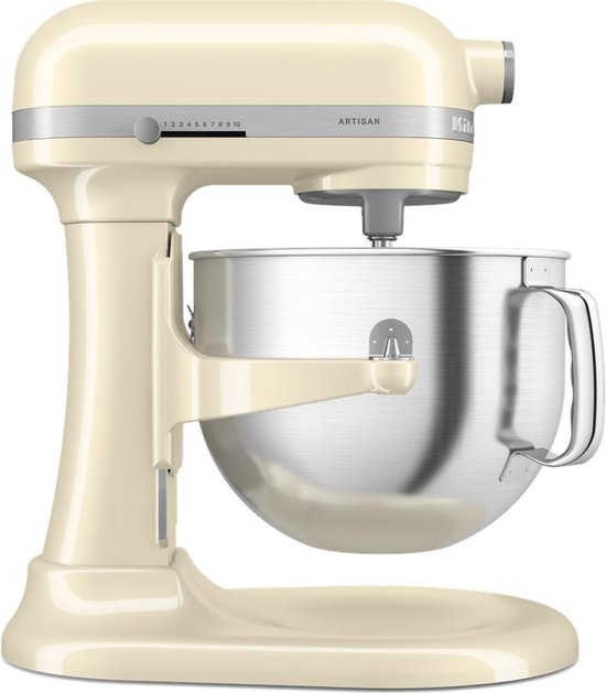 KitchenAid Artisan Standmixer met in Hoogte Verstelbare Kom - Krachtig, stil, 11 snelheden, roestvrijstalen accessoires en capaciteit van 6,6L - Amandelwit van KitchenAid