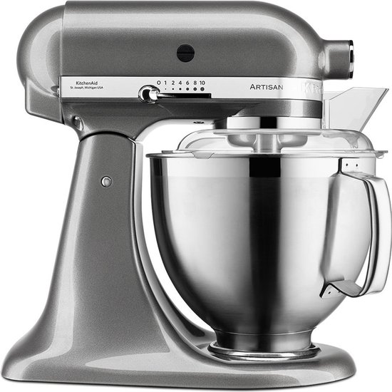 KitchenAid keukenmachine - Artisan - Keukenrobot met 5 accessoires uit roestvrij staal en schenkschild - 300 W - 4,8 L - Tingrijs van KitchenAid