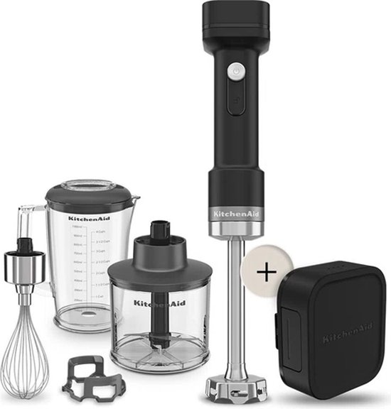 Kitchenaid staafmixer - Kitchenaid Go - Draagbare staafmixer met extra hakmolen en garde - met batterij - Zwart van Merkloos