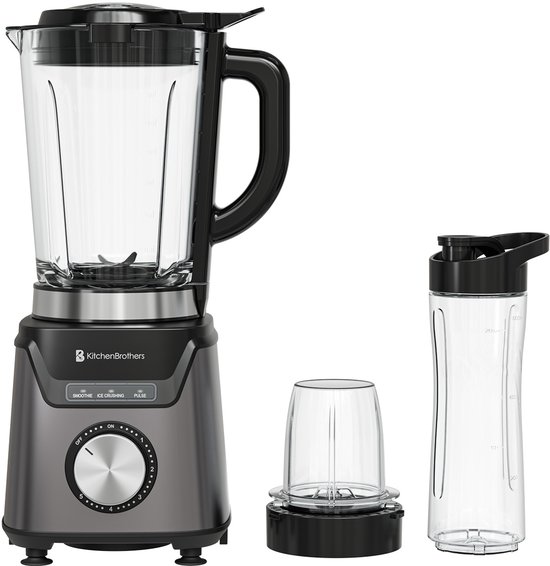 KitchenBrothers Blender - 1200W - 1.5L - Smoothie Maker - IJscrusher - Grijs van KitchenBrothers