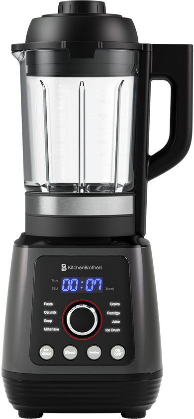 KitchenBrothers Blender - Thermoblender - 1.75L - Kookfunctie - 700+1000W - Smoothie Maker - IJscrusher - Zwart van KitchenBrothers