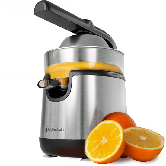 KitchenBrothers Citruspers - Elektrische Sinaasappelpers en Citroenpers - Met Uitloop en Pershendel - Compact - 0.35L - RVS van Merkloos