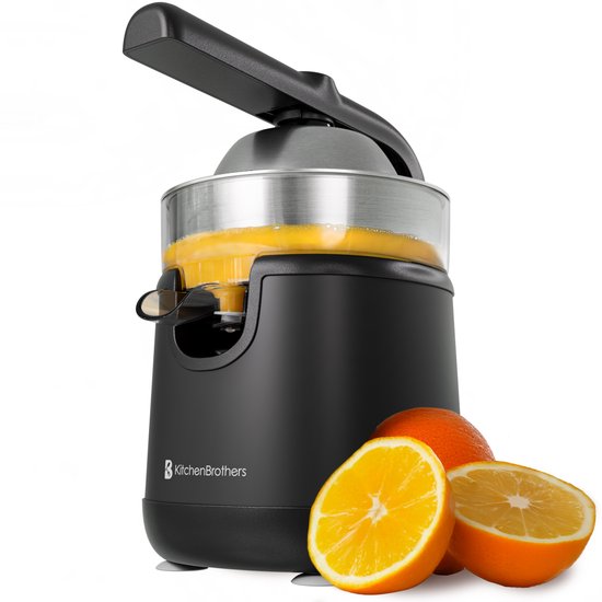 KitchenBrothers Citruspers - Elektrische Sinaasappelpers en Citroenpers - Met Uitloop en Pershendel - Compact - 0.35L - Zwart van KitchenBrothers