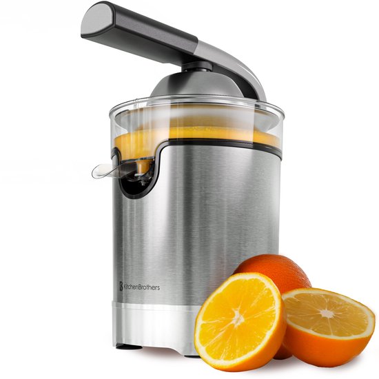 KitchenBrothers Citruspers - Elektrische Sinaasappelpers en Citroenpers - Met Uitloop en Pershendel - Luxe - 0.35L - RVS van Merkloos