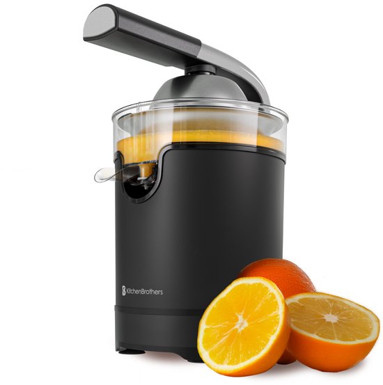 KitchenBrothers Citruspers - Elektrische Sinaasappelpers en Citroenpers - Met Uitloop en Pershendel - Luxe - 0.35L - Zwart van KitchenBrothers