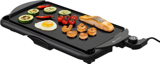 KitchenBrothers Elektrische Grillplaat XL - 2000W - Teppanyaki Bakplaat - BPA-vrij - Gourmetstel - Veilig Grillen - Zwart