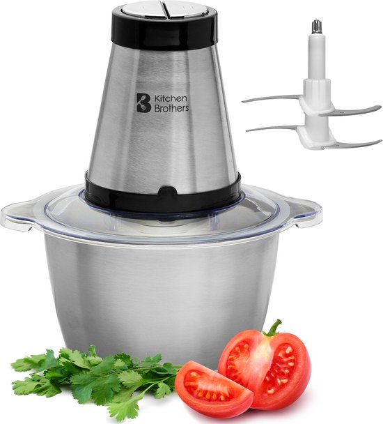 KitchenBrothers Hakmolen - 1,8 L - RVS Kom - BPA-Vrij - Food Chopper - Hakmolen Elektrisch - 300W - 2 Snelheden - RVS