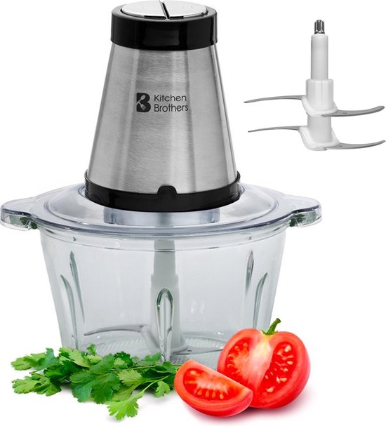 KitchenBrothers Hakmolen - 1,8L Glazen Kom - Food Chopper - BPA-Vrij - Hakmolen Elektrisch - 300W - 2 Snelheden - RVS
