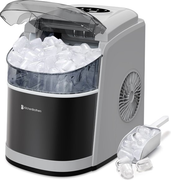 KitchenBrothers IJsblokjesmachine - 1.6L - 8 min. - 12kg/24u - Zelfreinigingsfunctie - IJsblokmaker met IJsschep - RVS van KitchenBrothers