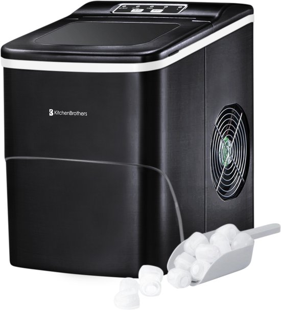 KitchenBrothers IJsblokjesmachine - 2L - IJsblokjesmaker met IJsschep - 12kg/24 uur - Zelfreinigingsfunctie - Zwart van KitchenBrothers
