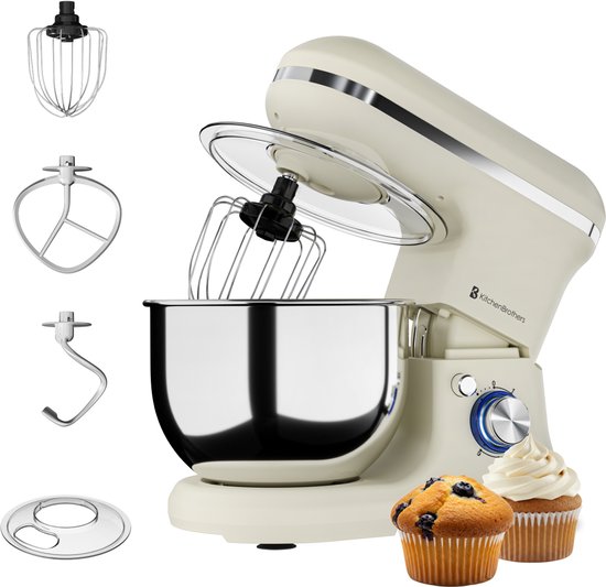 KitchenBrothers Keukenmachine - 1200W - Keukenrobot - 5L - Broodmixer - Mixer met Mengkom - Keukenmixer - Champagne van Merkloos