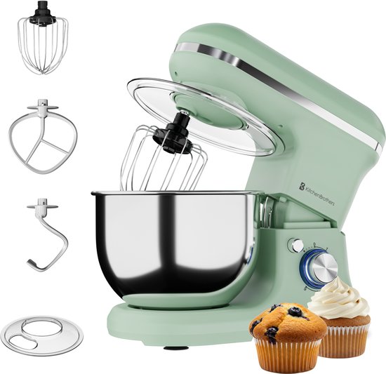 KitchenBrothers Keukenmachine - 1200W - Keukenrobot - 5L - Broodmixer - Mixer met Mengkom - Keukenmixer - Pastelgroen van Merkloos