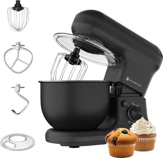 KitchenBrothers Keukenmachine - 1200W - Keukenrobot - 5L - Mixer met Mengkom - Keukenmixer - Matzwart van Merkloos