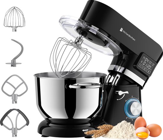 KitchenBrothers Keukenmachine - Display en Timer - Keukenrobot - 6,2L - Keukenmixer - 1400W - Zwart van KitchenBrothers