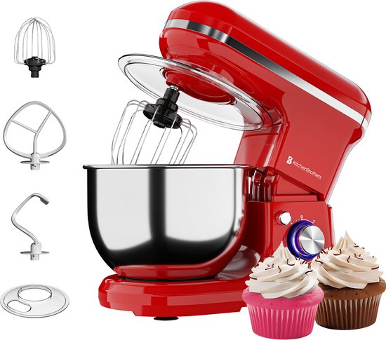 KitchenBrothers Keukenmachine - Keukenrobot - 5L - Keukenmixer - 1200W - Rood van KitchenBrothers