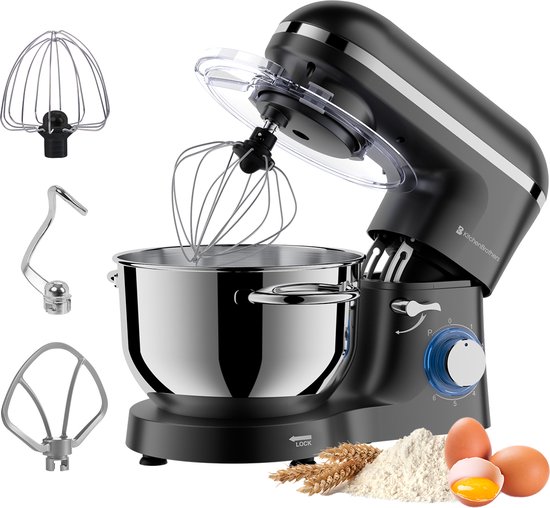 KitchenBrothers Keukenmachine - Keukenrobot - 6,2L Mengkom - Keukenmixer - 1400W - Antraciet van KitchenBrothers