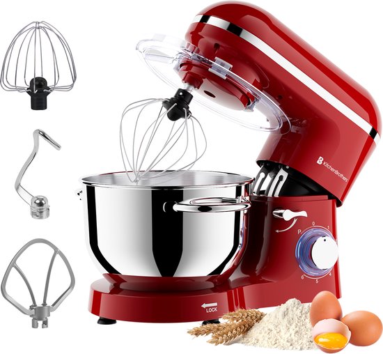 KitchenBrothers Keukenmachine - Keukenrobot - 6,2L Mengkom - Keukenmixer - 1400W - Rood van KitchenBrothers