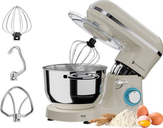 KitchenBrothers Keukenmachine - Keukenrobot - 6,2L - Mixer met Mengkom - Keukenmixer - 2000W - Champagne van KitchenBrothers