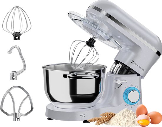 KitchenBrothers Keukenmachine - Keukenrobot - 6,2L - Mixer met Mengkom - Keukenmixer - 2000W - Parelwit van KitchenBrothers