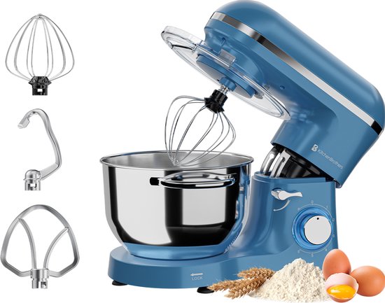 KitchenBrothers Keukenmachine - Keukenrobot - 6,2L - Mixer met Mengkom - Keukenmixer - 2000W - Pastel Blauw van KitchenBrothers