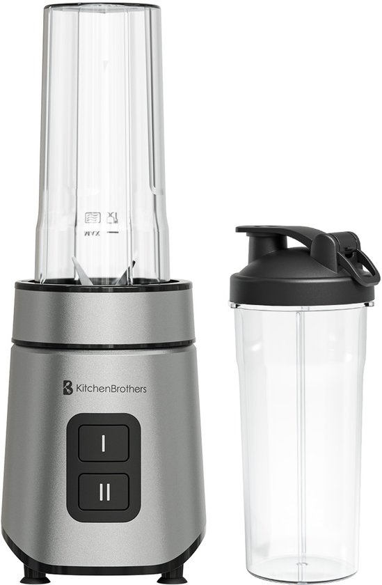 KitchenBrothers Mini Blender - Blender to Go - 2 Standen - Smoothie Maker - 2 To-Go Bekers 600 ml - Zwart van KitchenBrothers