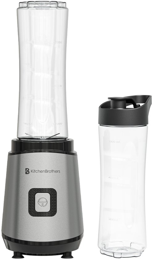KitchenBrothers Mini Blender - Blender to Go - Smoothie Maker - 2 To-Go Bekers 600 ml - RVS van KitchenBrothers