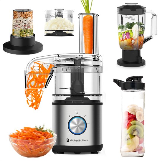 KitchenBrothers Multifunctionele Hakmolen 5-in-1 - Compacte 0,5L Keukenmachine - RVS van KitchenBrothers