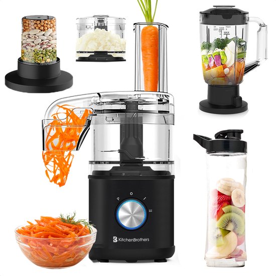 KitchenBrothers Multifunctionele Hakmolen 5-in-1 - Compacte 0,5L Keukenmachine - Zwart van KitchenBrothers