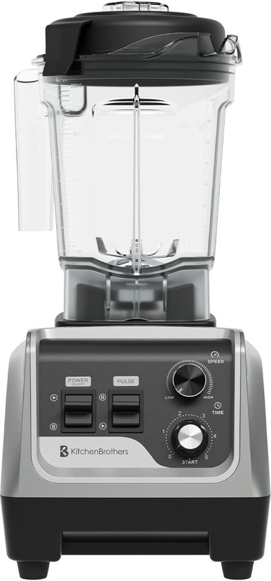 KitchenBrothers Power Blender - 1600W - 2L - Smoothie Maker - IJscrusher - Metallic Grijs van KitchenBrothers
