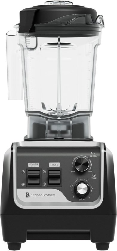 KitchenBrothers Power Blender - 1600W - 2L - Smoothie Maker - IJscrusher - Metallic Zwart van KitchenBrothers