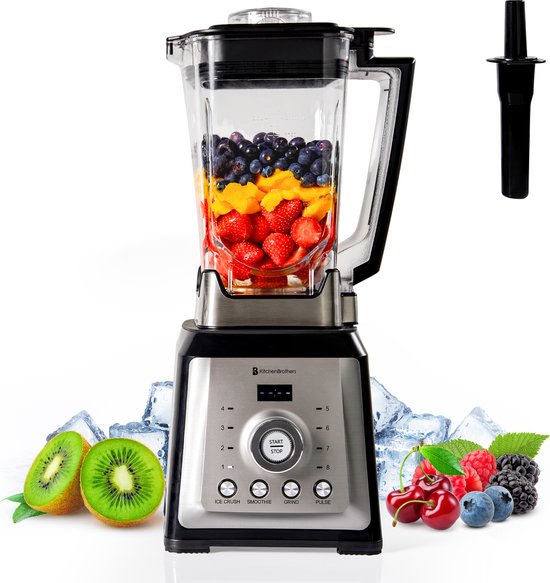 KitchenBrothers Power Blender - 2000W - 2L - Smoothie Maker - IJscrusher - 4 Standen - 8 Snelheden van KitchenBrothers