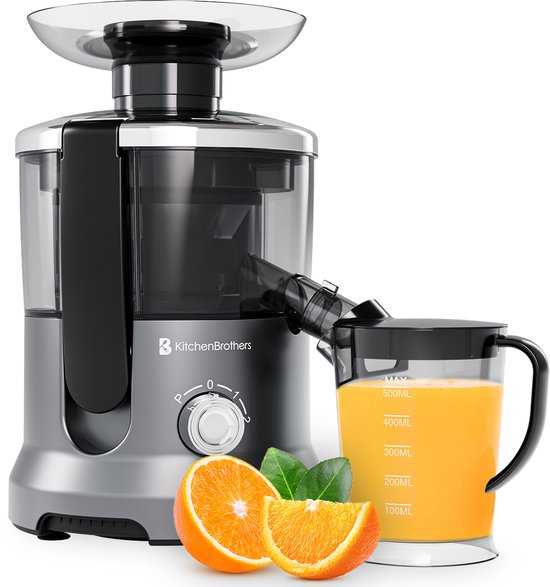 KitchenBrothers Sapcentrifuge - Voor Groenten en Fruit - Juicer - Met Pulpcontainer - 500ml - 600W - Zilver/Grijs van KitchenBrothers