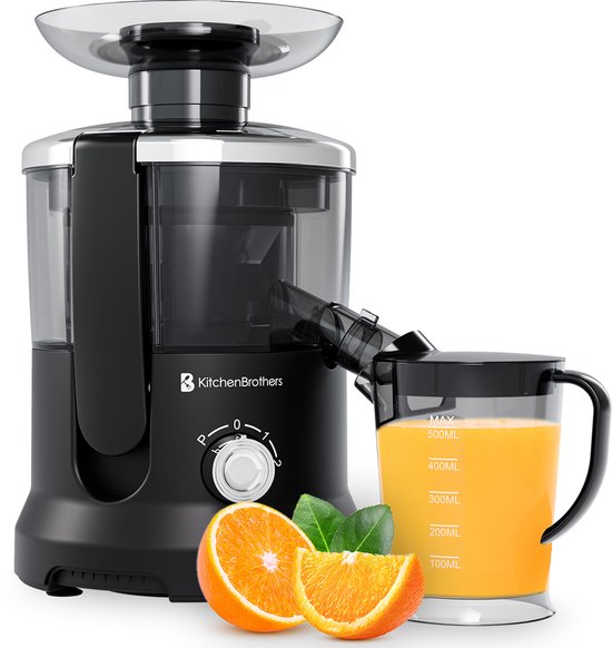 KitchenBrothers Sapcentrifuge - Voor Groenten en Fruit - Juicer - Met Pulpcontainer - 500ml - 600W - Zwart van KitchenBrothers
