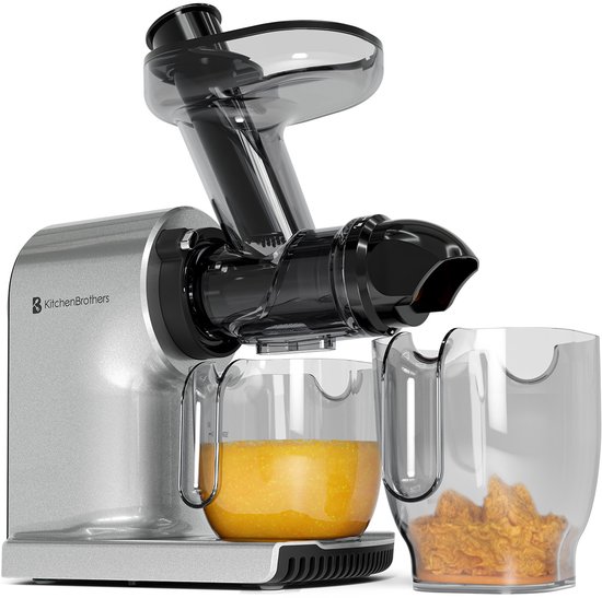 KitchenBrothers Slowjuicer - Compact - Juicer - Groenten en Fruitpers - 45 mm - 750 ml - Grijs van KitchenBrothers