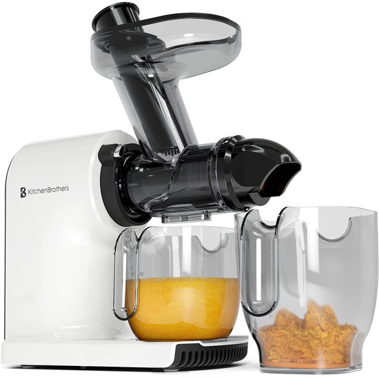 KitchenBrothers Slowjuicer - Compact - Juicer - Groenten en Fruitpers - 45 mm - 750 ml - Wit van KitchenBrothers