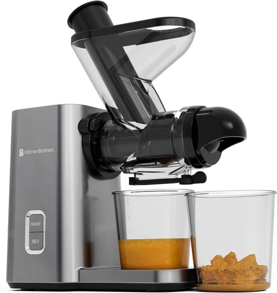 KitchenBrothers Slowjuicer - Mini Juicer - Groenten en Fruitpers - 40 mm en 50 mm invoer - 400 ml - Grijs van KitchenBrothers