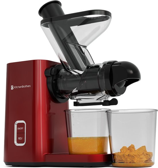 KitchenBrothers Slowjuicer - Mini Juicer - Groenten en Fruitpers - 40 mm en 50 mm invoer - 400 ml - Rood van KitchenBrothers