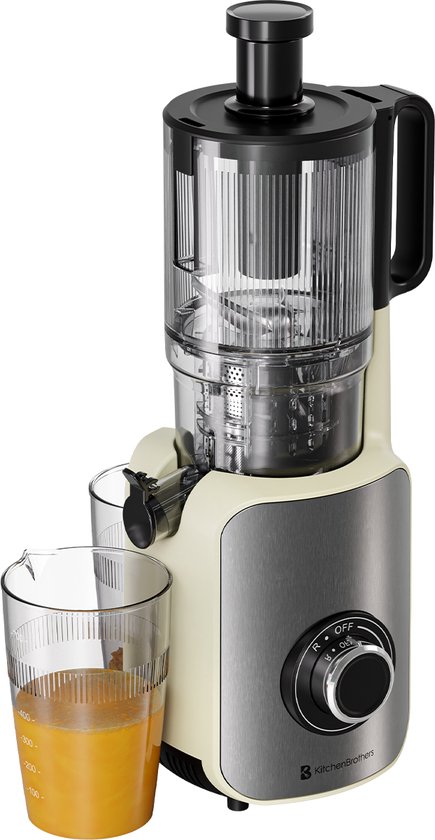 KitchenBrothers Slowjuicer - Sapcentrifuge - XXL Vulopening - Verticaal - Juicer - Groenten en Fruitpers - 126 mm - 750 ml - Champagne van KitchenBrothers