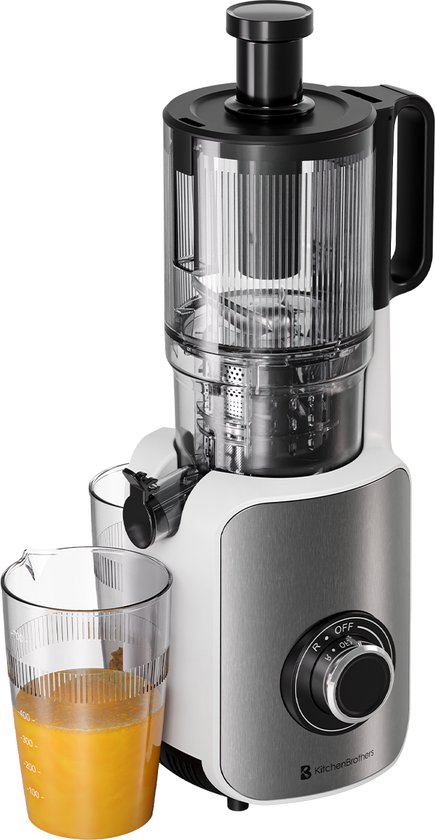 KitchenBrothers Slowjuicer - Verticaal - Juicer - Groenten en Fruitpers - 126 mm - 750 ml - Pearl White / Wit van KitchenBrothers