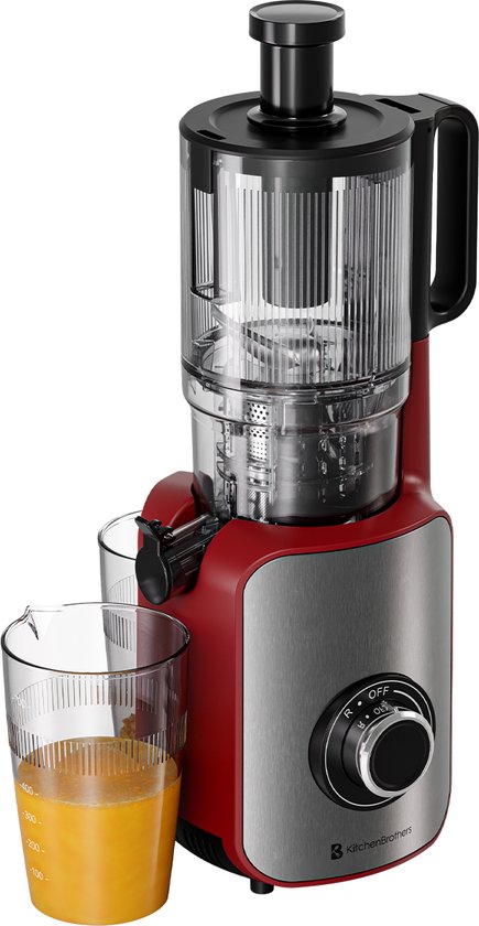 KitchenBrothers Slowjuicer - Verticaal - Juicer - Groenten en Fruitpers - 126 mm - 750 ml - Rood van KitchenBrothers