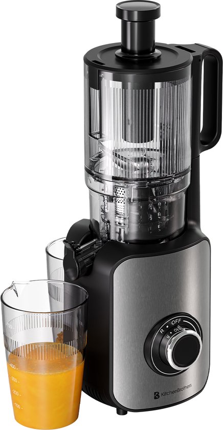 KitchenBrothers Slowjuicer - Verticaal - Juicer - Groenten en Fruitpers - 126 mm - 750 ml - Zwart van KitchenBrothers