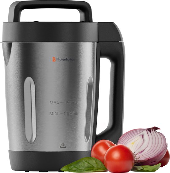 KitchenBrothers Soepmaker - 1.6L - 5 Programma's - Timer Display - Blender - RVS/Zwart van KitchenBrothers